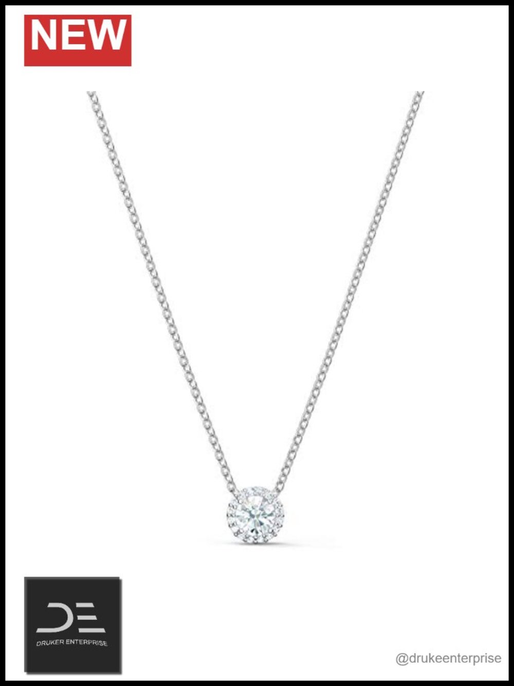 Rhodium Plated Pendant Necklace with Crystal Angel Design Elegant